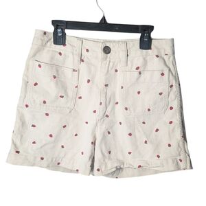 Madewell Strawberry Cream Shorts Red Print Design Pockets Button Zipper Like New